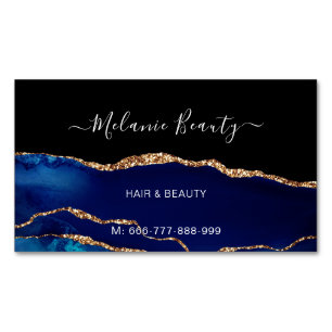 Agate Navy Blue Gold Modern Magnet Business Card