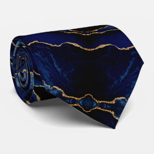 Agate Navy Blue Neck Tie Gold Glitzer Marmorgesche Krawatte
