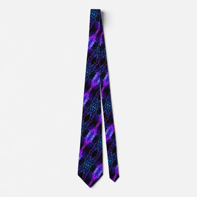 Agate Navy Lila Neon Lights Gold Neck Tie Krawatte (Vorderseite)