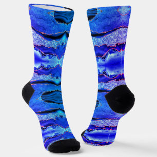 Agate Neon Blau Gold Glitter Marmor Socken