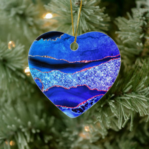 Agate Neon Blue Gold Glitzer Marble Sparkle Keramik Ornament