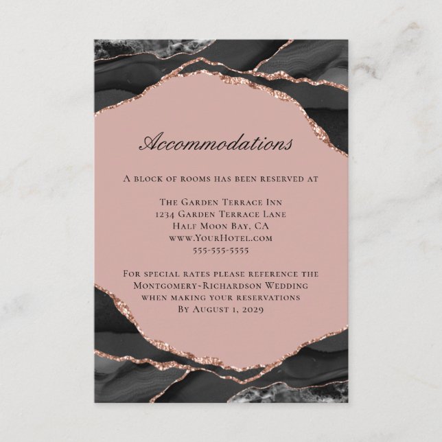 Agate Rose Gold Foil Hochzeitsunterkünfte Begleitkarte (Vorderseite)