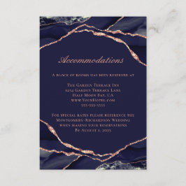 Agate Rose Gold Foil Navy Hochzeitsunterkünfte Begleitkarte