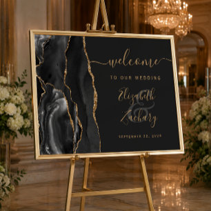 Agate Schwarz Gold Schrift Dunkle Hochzeitsbegrüßu Poster