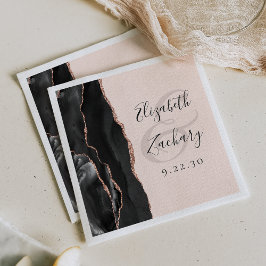 Agate Schwarz Roségold Blush Rosa Schrift Hochzeit Serviette