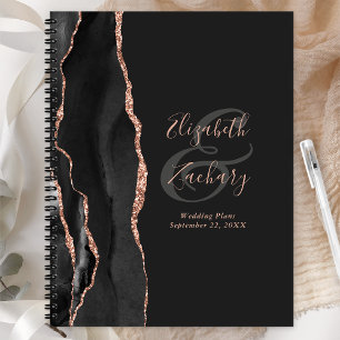 Agate Script Black Rose Gold Dunkle Hochzeitspläne Planer