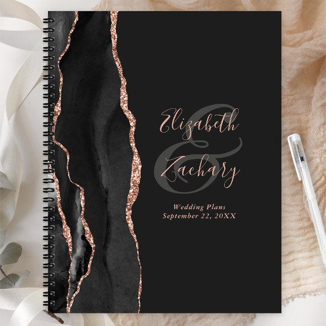 Agate Script Black Rose Gold Dunkle Hochzeitspläne Planer (Von Creator hochgeladen)