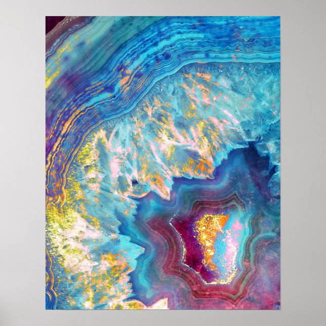 Agate Slice Aqua Geode Art Print Poster (Vorne)