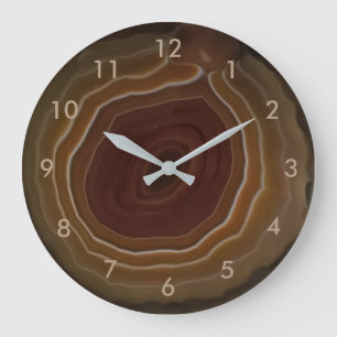 Agate slice brown stone clock with numbers. große wanduhr