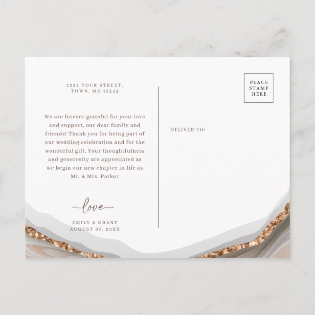 Agate Stone Marble Danke, Postcard Einladungspostkarte (Rückseite)