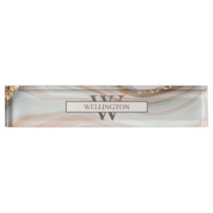 Agate Stone Marble Monogram Name Namensplakette