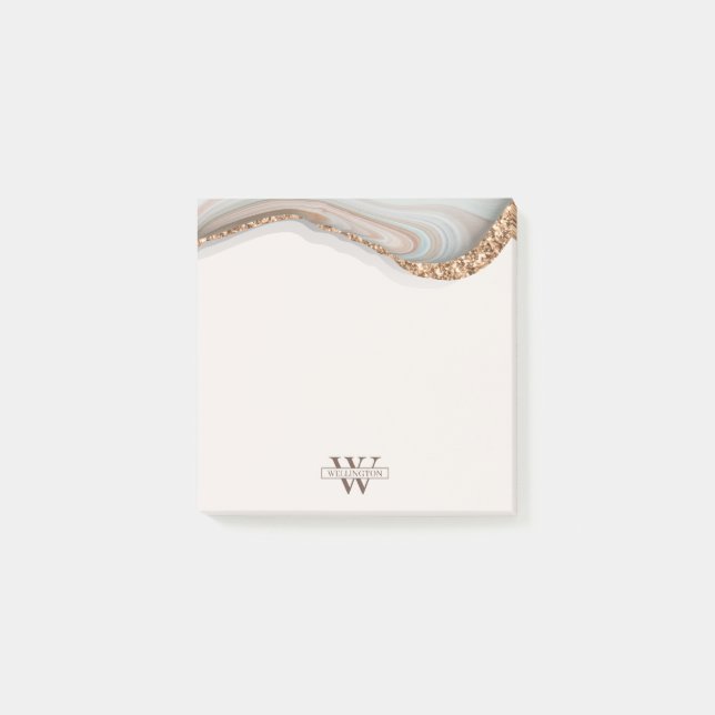 Agate Stone Marble Monogram Name Post-it Klebezettel (Vorderseite)