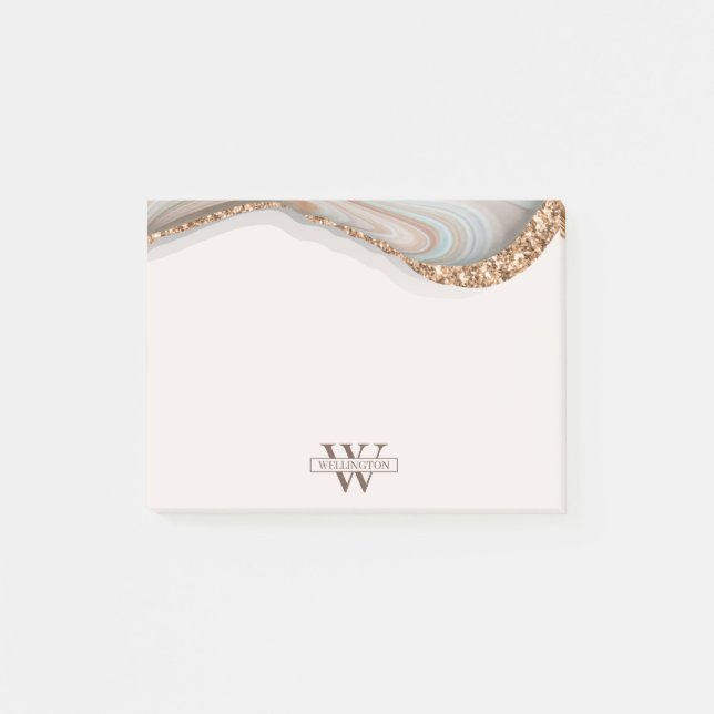 Agate Stone Marble Monogram Name Postit Notes Post-it Klebezettel (Vorderseite)