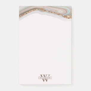 Agate Stone Marble Monogram Name Postit Notes Post-it Klebezettel