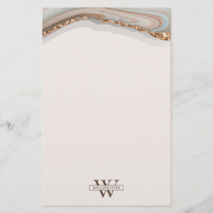 Agate Stone Marble Monogram Name Stationery Paper Briefpapier