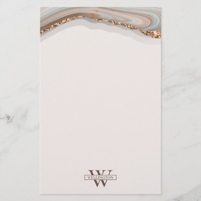 Agate Stone Marble Monogram Name Stationery Paper Briefpapier (Vorderseite)