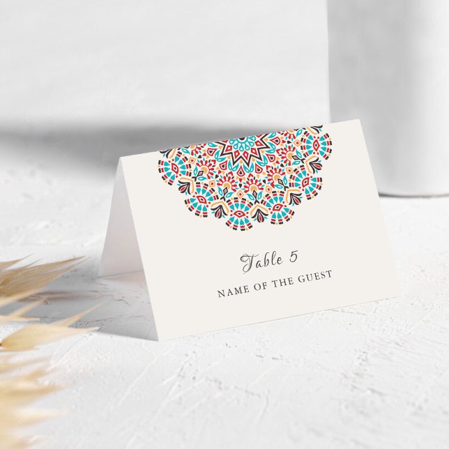 Agate Turquoise Floral Mandala Wedding Place Card Tischnummer (Von Creator hochgeladen)
