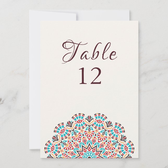 Agate Turquoise Mandala Wedding Table Number Einladung (Vorderseite)