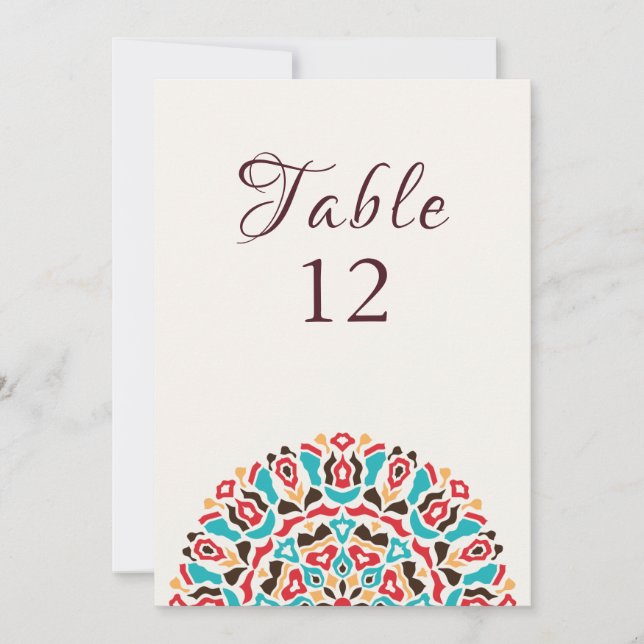 Agate Turquoise Mandala Wedding Table Number Einladung (Vorderseite)
