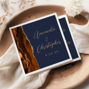 Agate verbranntes Orange Gold Schrift Navy Blau Ho Serviette