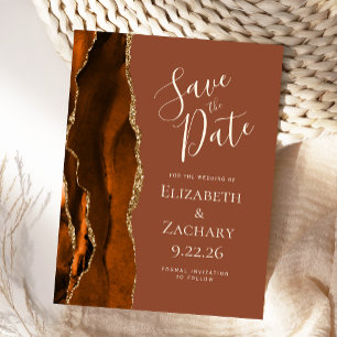 Agate verbranntes Orange-Rostbraun Save-the-Date Ankündigungspostkarte