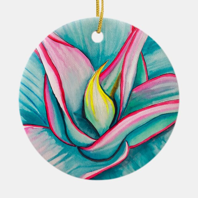 Agave Aquarellkunst Keramik Ornament (Vorne)
