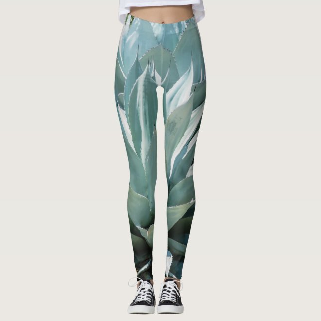 Agave Pflanze Succulent Blue Cacti Botanische Wüst Leggings (Vorderseite)