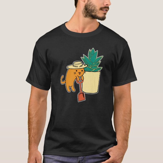 Agave Sukkulente und Katzen Gärtner T-Shirt (Vorderseite)