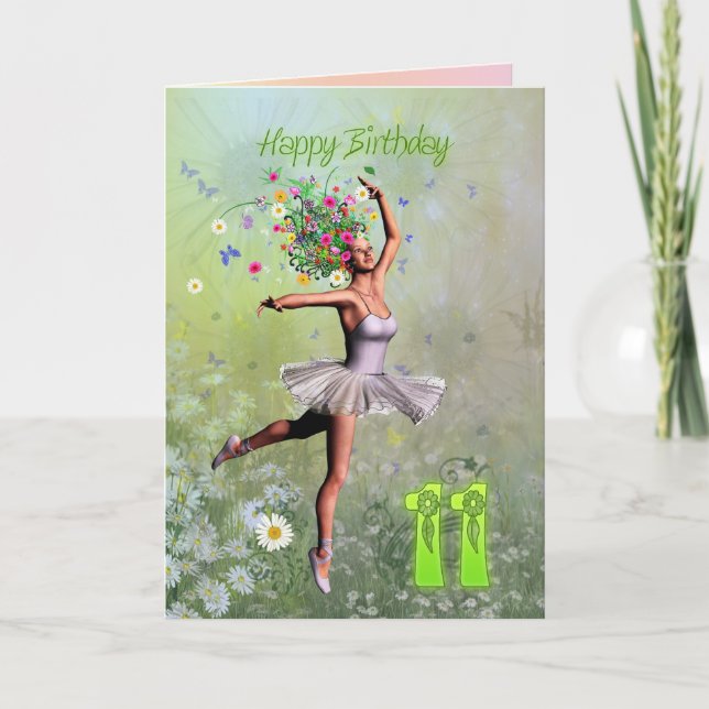 Age 11, flower fairy birthday card karte (Vorderseite)