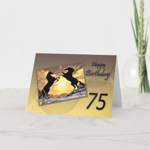 Age 75, Birthday card with rearing horses Karte