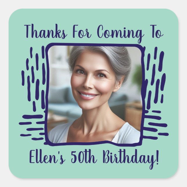 Age Birthday Custom Foto Name Vielen Dank Quadratischer Aufkleber (Vorderseite)