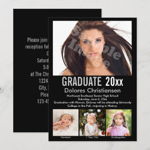 Age Progression Photo Black Modern Graduation Einladung
