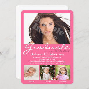 Age Progression Photo Pink Modern Graduation Einladung