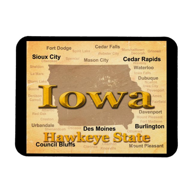 Aged Iowa Staatsstolz Map Silhouette Magnet (Horizontal)