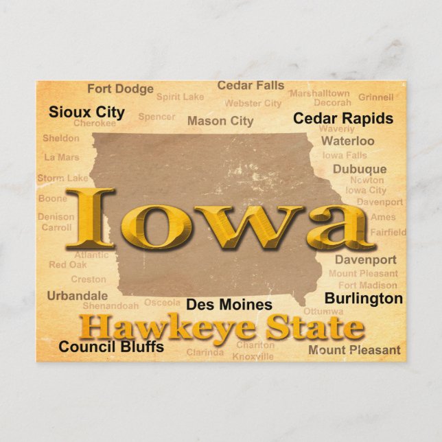 Aged Iowa Staatsstolz Map Silhouette Postkarte (Vorderseite)