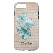 Aged Letter Aqua Illustrierte Blume Name anpassen