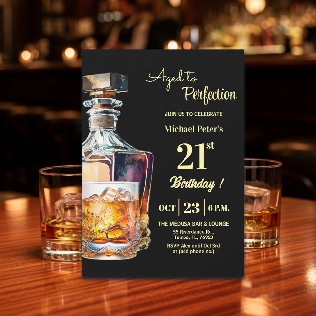 Aged to Perfection Men 21st Whiskey Birthday Einladung (Von Creator hochgeladen)