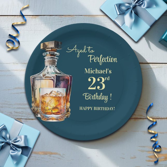 Aged to Perfection Men 23rd Whiskey Birthday Pappteller (Von Creator hochgeladen)