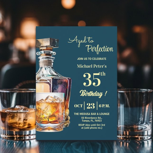 Aged to Perfection Men 35th Whiskey Birthday  Einladung (Von Creator hochgeladen)