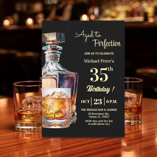 Aged to Perfection Men 35th Whiskey Birthday  Einladung (Von Creator hochgeladen)