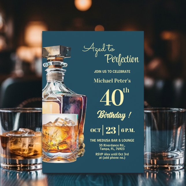 Aged to Perfection Men 40th Whiskey Birthday  Einladung (Von Creator hochgeladen)