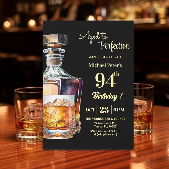 Aged to Perfection Men 94th Whiskey Birthday  Einladung (Von Creator hochgeladen)