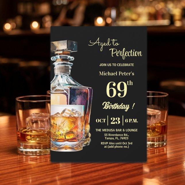 Aged to Perfection Men's 69th Whiskey Birthday  Einladung (Von Creator hochgeladen)