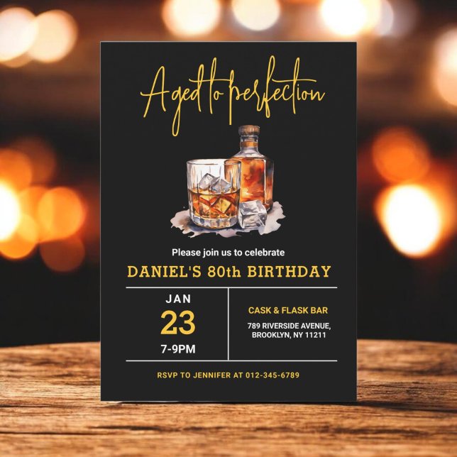 Aged to Perfection Men's 80th Whiskey Birthday  Einladung (Von Creator hochgeladen)