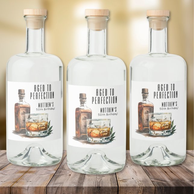 Aged To Perfection Men's Birthday Whiskey Alkoholflaschenetikett (Aged To Perfection Men's Birthday Whiskey Liquor Bottle Label)