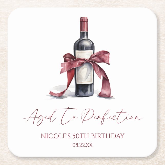 Aged To Perfection Red Wine Bow Birthday Party Rechteckiger Pappuntersetzer (Vorderseite)