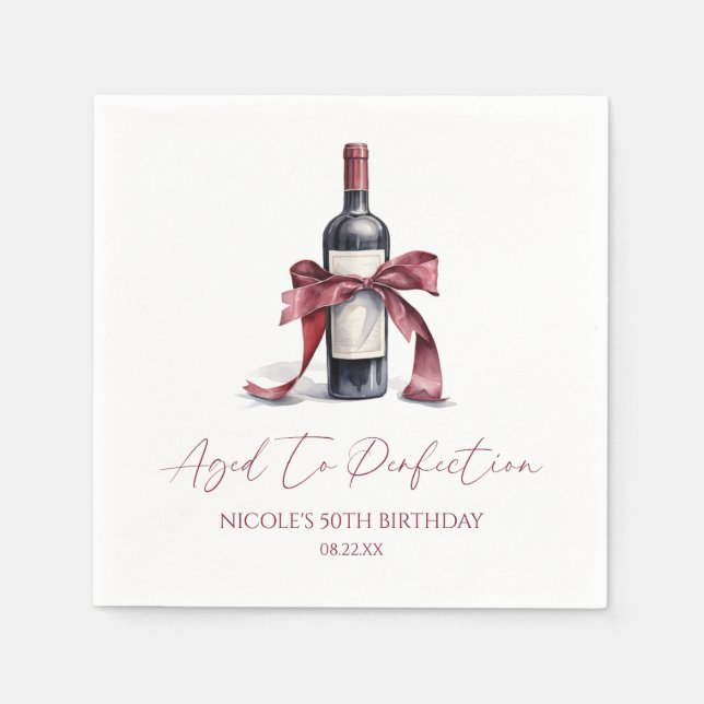 Aged To Perfection Red Wine Bow Birthday Party Serviette (Vorderseite)