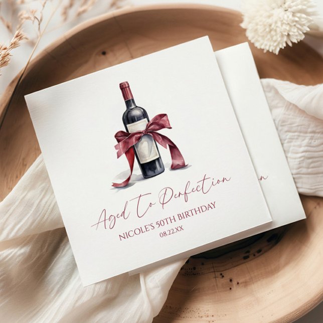 Aged To Perfection Red Wine Bow Birthday Party Serviette (Von Creator hochgeladen)