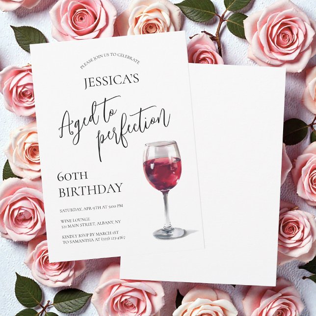 Aged to Perfection Script Wine 60th Birthday Party Einladung (Aged to Perfection Script Wine 60th Birthday Party Invitation)