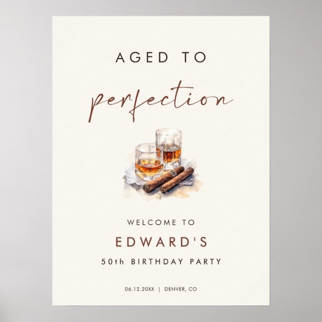 Aged to Perfection Whisky & Cigar Birthday Welcome Poster (Vorne)